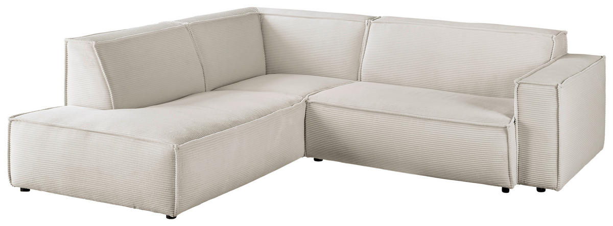 ECKSOFA in Cord Weiss  - Weiss/Schwarz, Konventionell, Kunststoff/Textil (224/254cm) - Hom`in