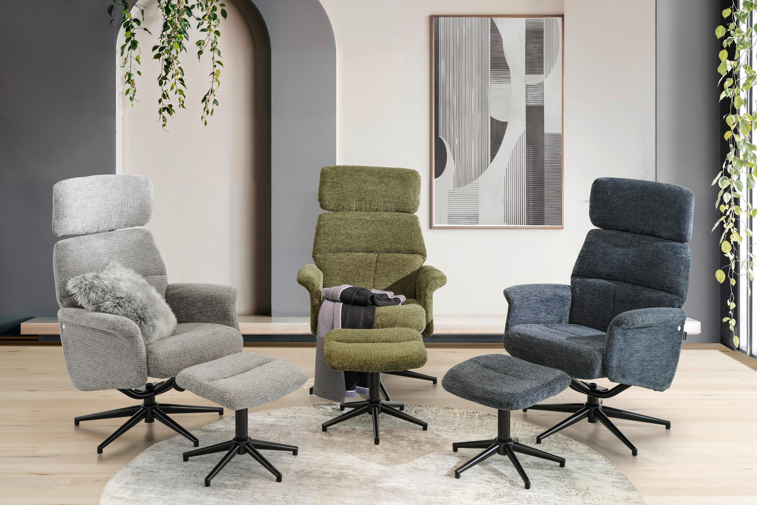 RELAXFÅTÖLJ SET i vävt tyg grön  - grön/svart, Design, metall/textil (74/106-96/72-101cm) - Carryhome