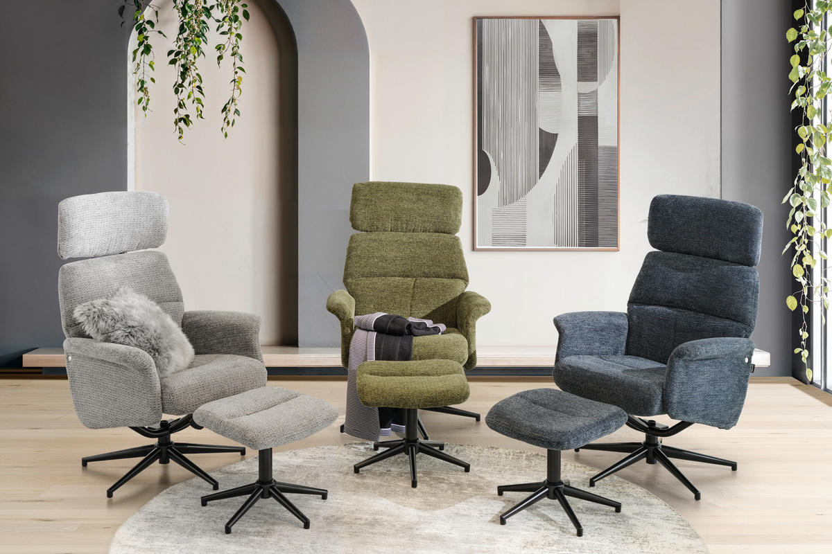 RELAXFÅTÖLJ SET i vävt tyg grön  - grön/svart, Design, metall/textil (74/106-96/72-101cm) - Carryhome