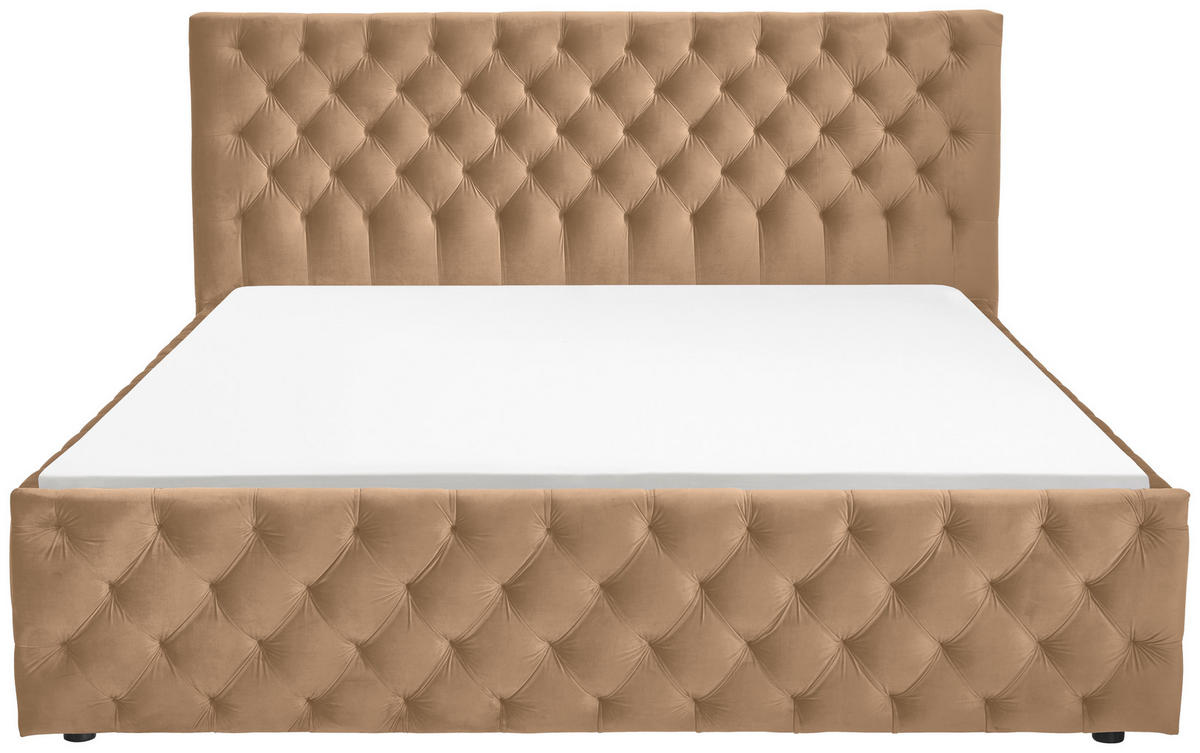 POLSTERBETT 140/200 cm,  in Hellbraun, gepolstertes Kopfteil,  - Hellbraun/Schwarz, KONVENTIONELL, Kunststoff/Textil (140/200cm) - home24