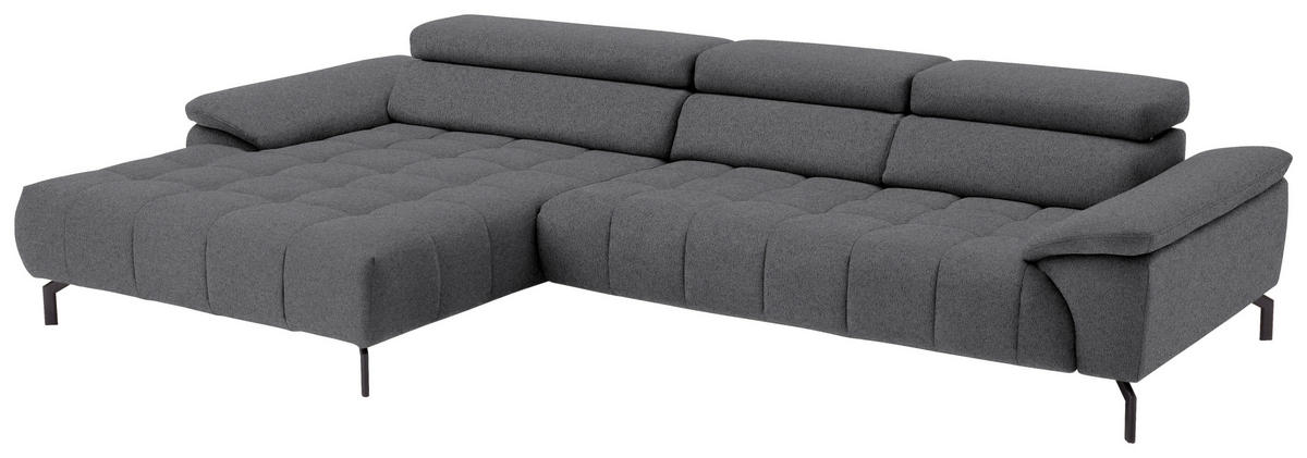 ECKSOFA in Webstoff Braun, Grau  - Schwarz/Braun, Design, Textil/Metall (190/329cm) - Beldomo Style