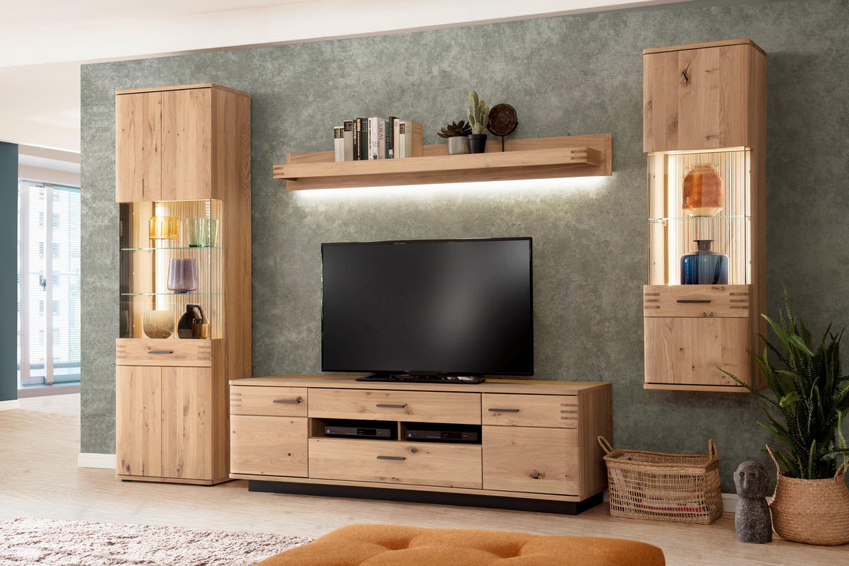 HÄNGEVITRINE  in furniert, massiv Balkeneiche Eichefarben  - Eichefarben/Anthrazit, Design, Glas/Holz (45/149/37cm) - Livetastic
