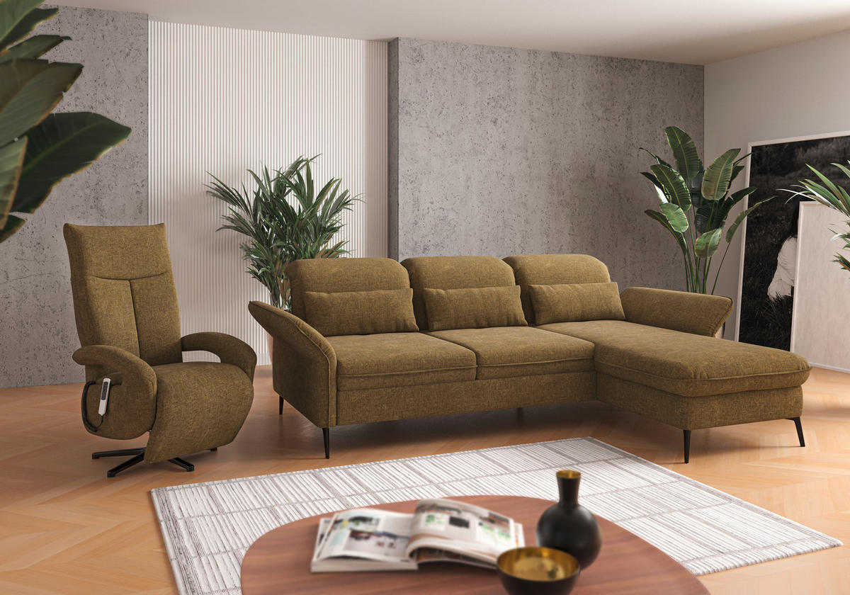 ECKSOFA in Flachgewebe Olivgrün  - Schwarz/Olivgrün, Konventionell, Textil/Metall (264/198cm) - Sit & More