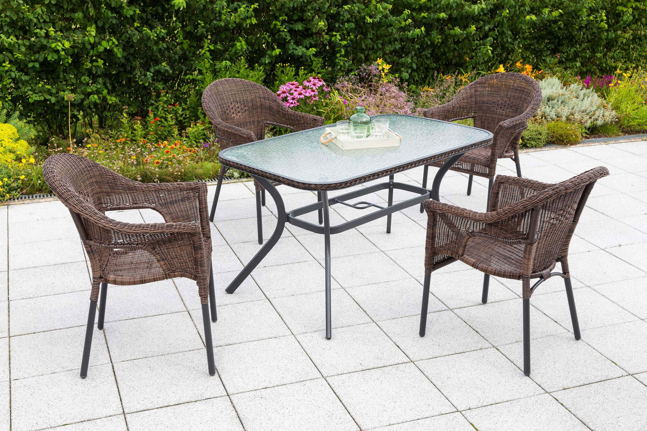 GARTENTISCHGRUPPE  - Dunkelbraun/Graphitfarben, KONVENTIONELL, Glas/Kunststoff - Gardenson