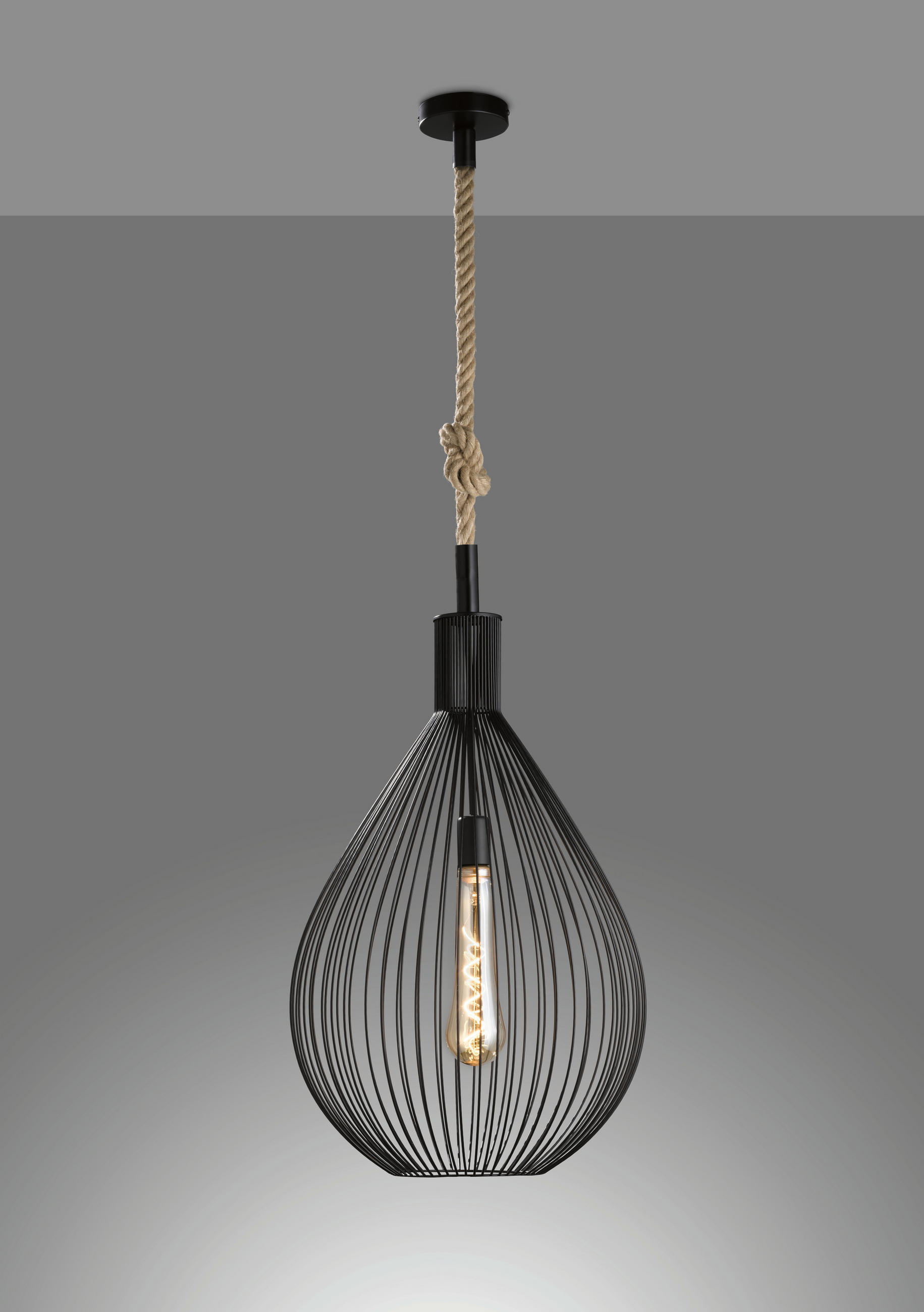 PENDELLEUCHTE Rope 48/150 cm   - Sandfarben/Schwarz, LIFESTYLE, Kunststoff/Textil (48/150cm) - Fischer & Honsel
