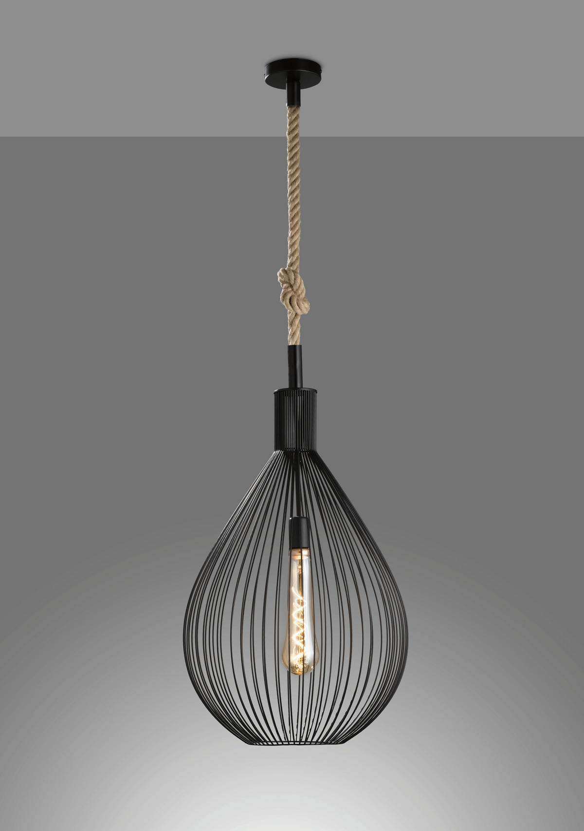 PENDELLEUCHTE Rope 48/150 cm   - Sandfarben/Schwarz, LIFESTYLE, Kunststoff/Textil (48/150cm) - Fischer & Honsel