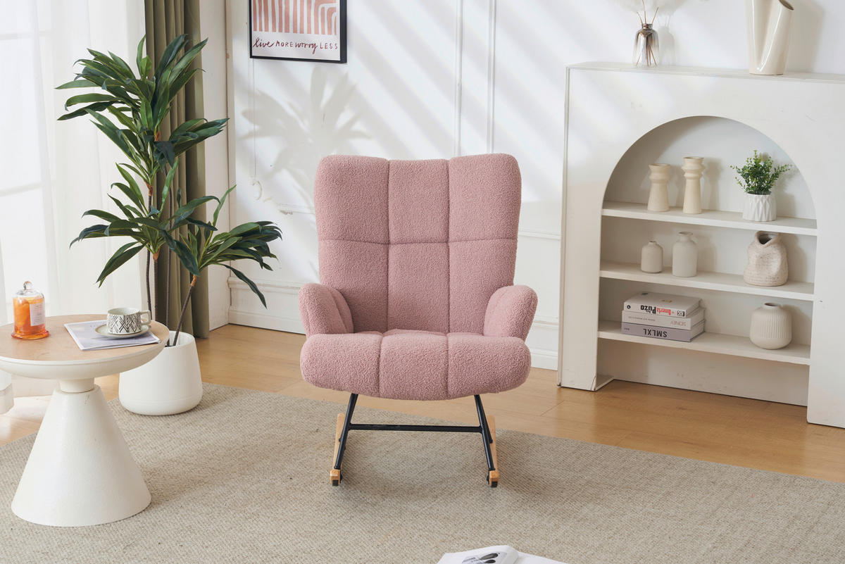 SCHAUKELSTUHL in Bouclé Rosa  - Ecru/Schwarz, MODERN, Holz/Textil (67/85cm) - P & B