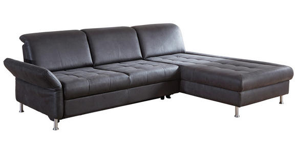 ECKSOFA Anthrazit Mikrofaser Rücken echt, Sitztiefenverstellung  - Anthrazit/Silberfarben, KONVENTIONELL, Textil/Metall (255/210cm) - Cantus