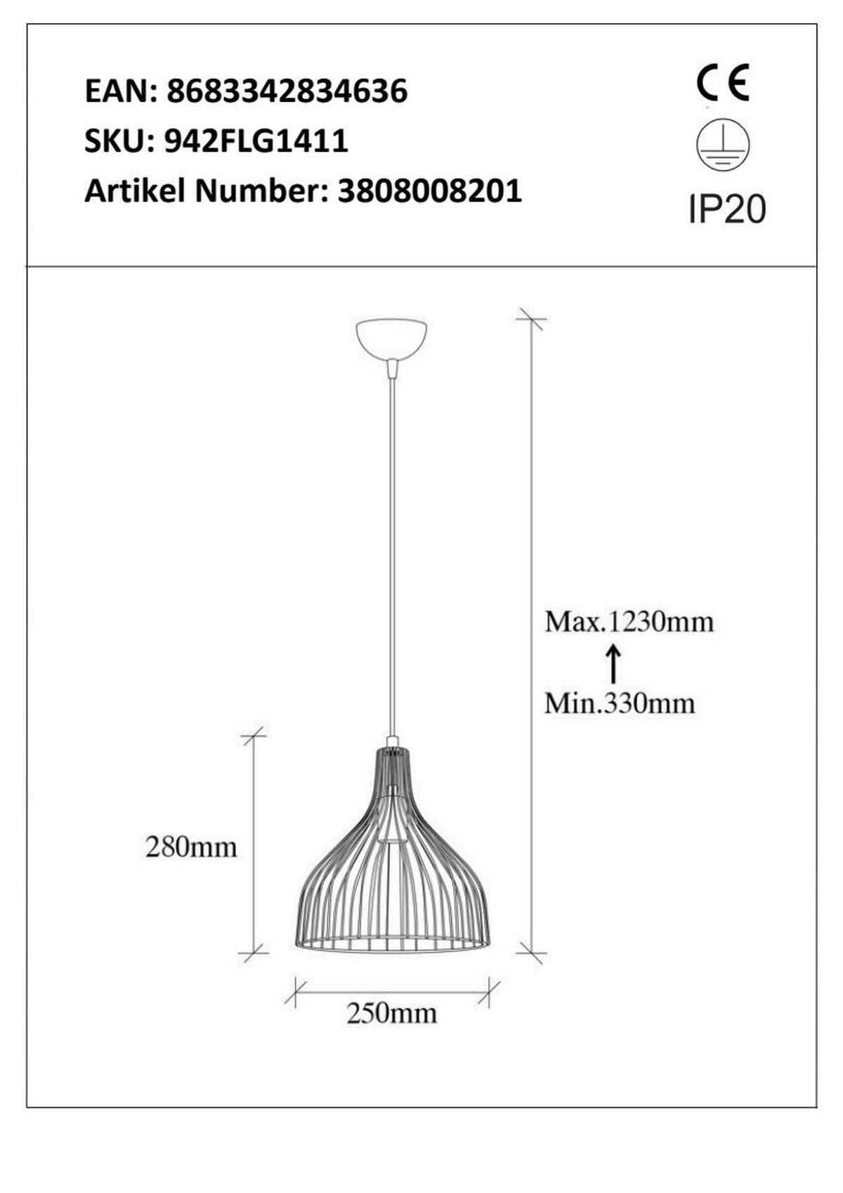 HÄNGELEUCHTE 25/123 cm   - Goldfarben, Design, Metall (25/123cm) - P & B
