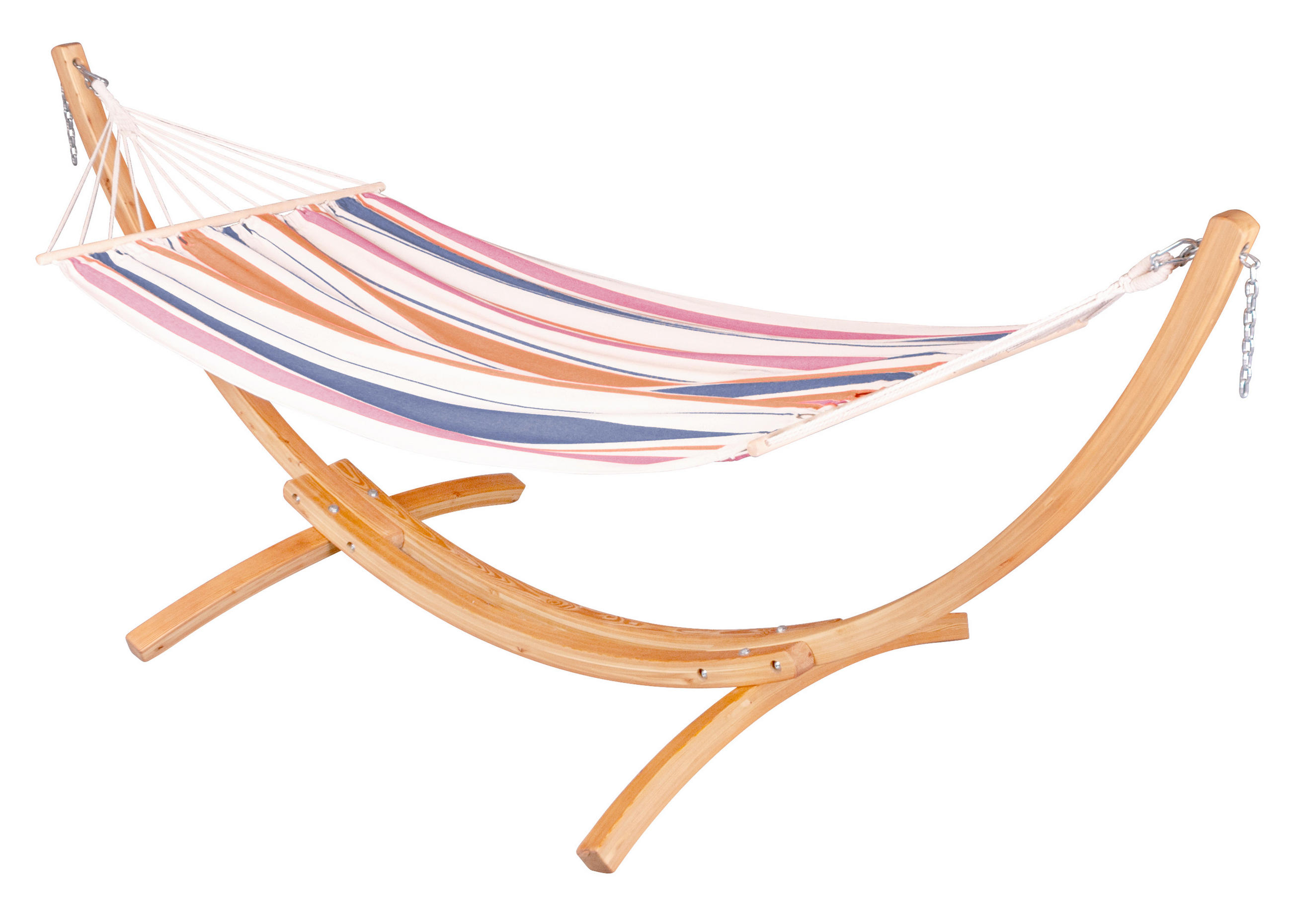 HÄNGEMATTE Mischgewebe Blau, Orange, Rosa, Weiß  - Blau/Eukalyptusholzfarben, KONVENTIONELL, Holz/Textil (320/120/120cm) - La Siesta