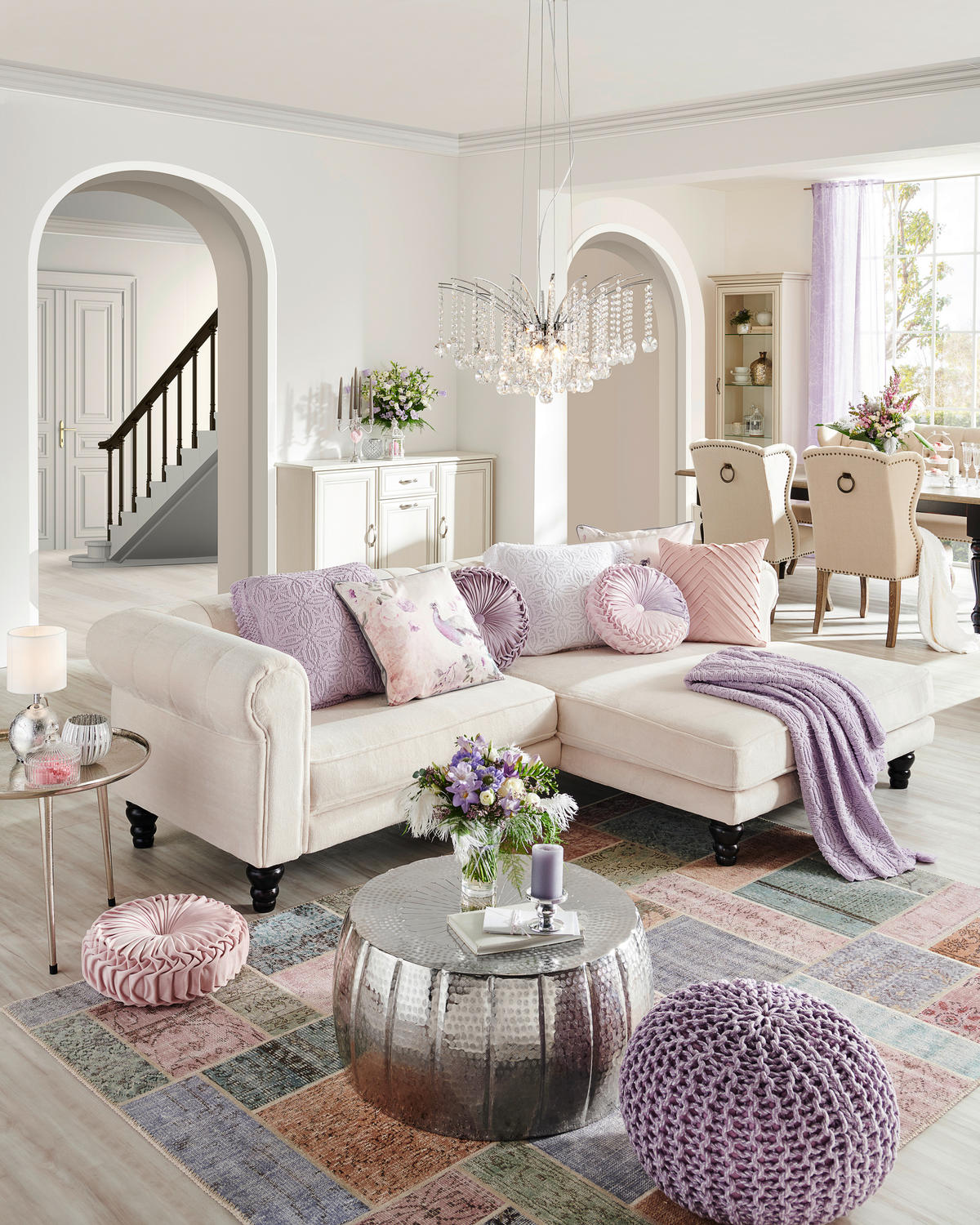 HÖRNSOFFA i plysch vit  - vit/mörkbrun, Design, trä/textil (260/160cm) - MID.YOU