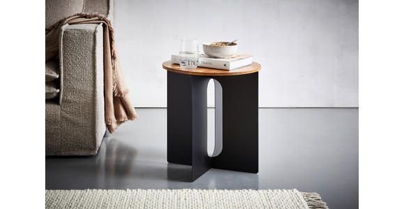 BEISTELLTISCH 42/42/45 cm Tanne vollmassiv Naturfarben, Schwarz rund  - Schwarz/Naturfarben, Design, Holz/Metall (42/42/45cm) - Landscape