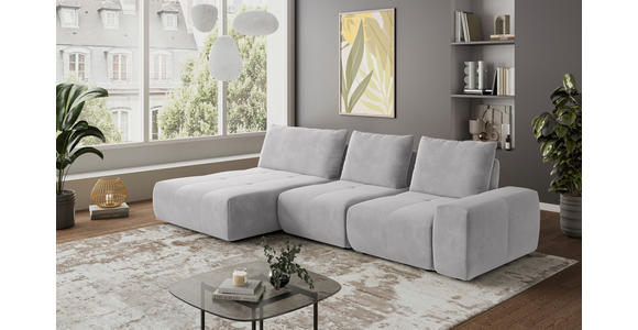 ECKSOFA in Velours Silberfarben  - Silberfarben/Schwarz, Design, Kunststoff/Textil (174/342cm) - Xora