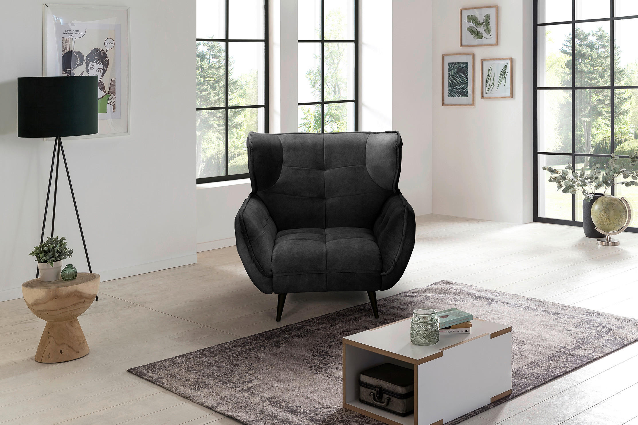 SESSEL in Mikrofaser Anthrazit  - Anthrazit/Schwarz, MODERN, Textil/Metall (103/105/98cm) - MID.YOU