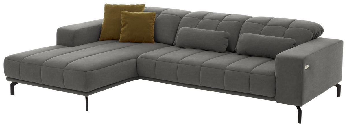 ECKSOFA Hellgrau Velours  - Hellgrau/Schwarz, Design, Textil/Metall (195/293cm) - Beldomo Style