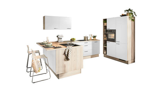 ECKKÜCHE in Weiß, Hellbraun - Hellbraun/Schwarz, Design, Holzwerkstoff/Metall (192/280/150cm) - Xora