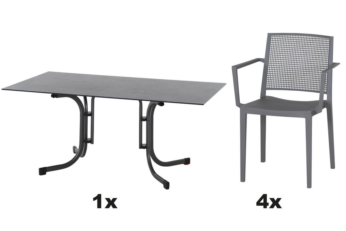 GARTENGARNITUR 5-teilig  - Anthrazit/Grau, Basics, Holzwerkstoff/Kunststoff (90/80/160cm) - Siena Garden
