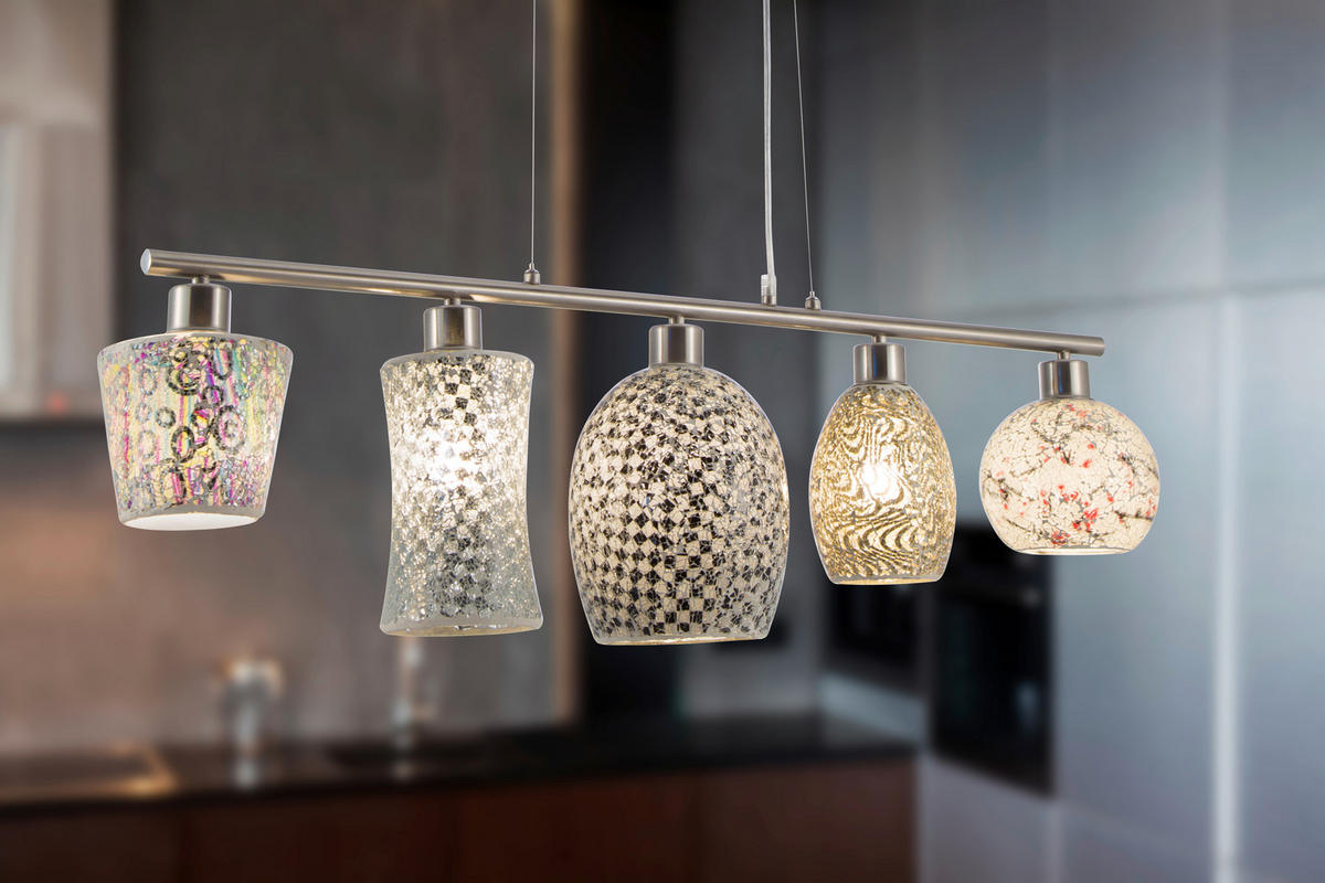 HÄNGELEUCHTE 17,5/96/150 cm  - Multicolor/Nickelfarben, Design, Glas/Metall (17,5/96/150cm) - Globo