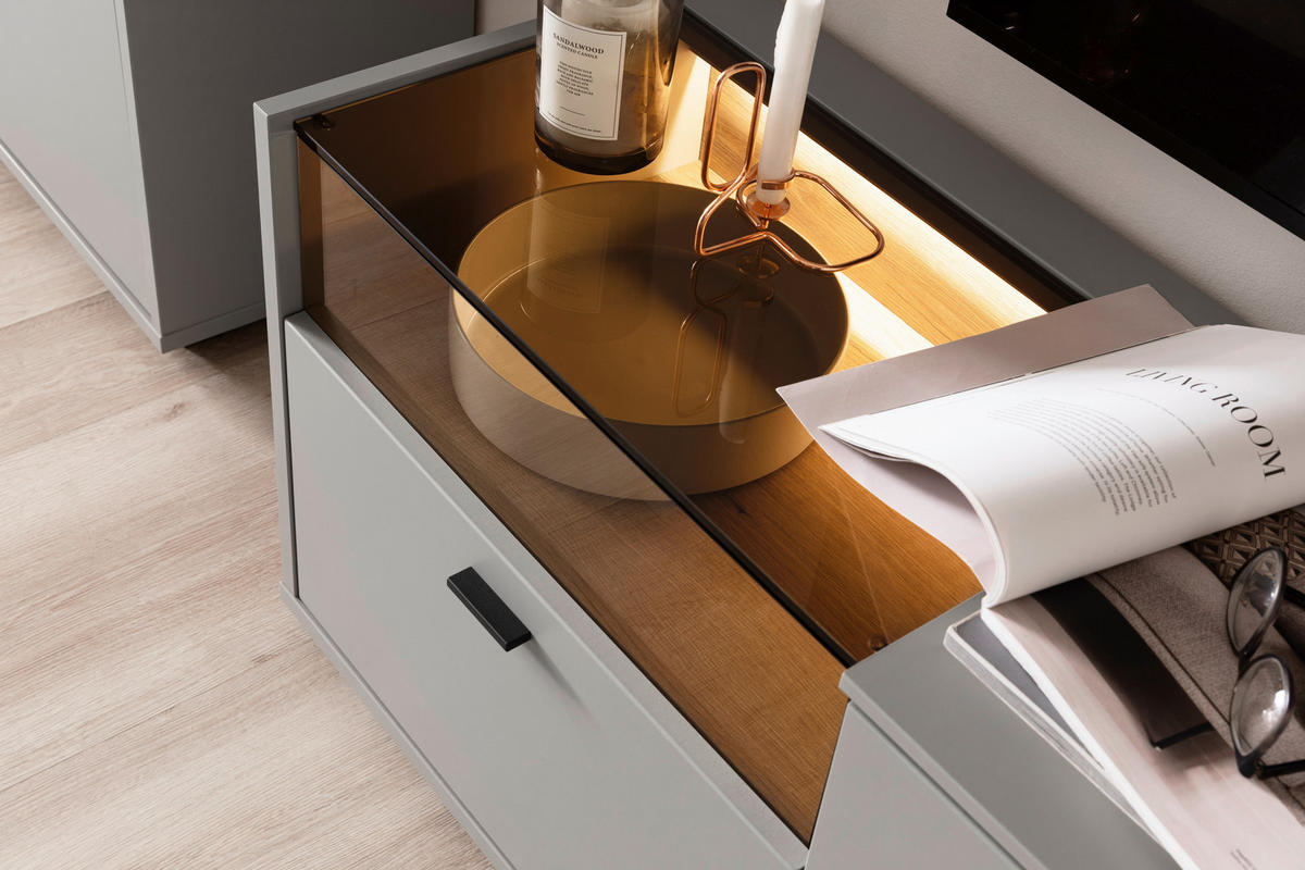 NISKA KOMODA   200/56/44 cm   siva   - siva/antracit, Design, drvni materijal/metal (200/56/44cm) - Stylife