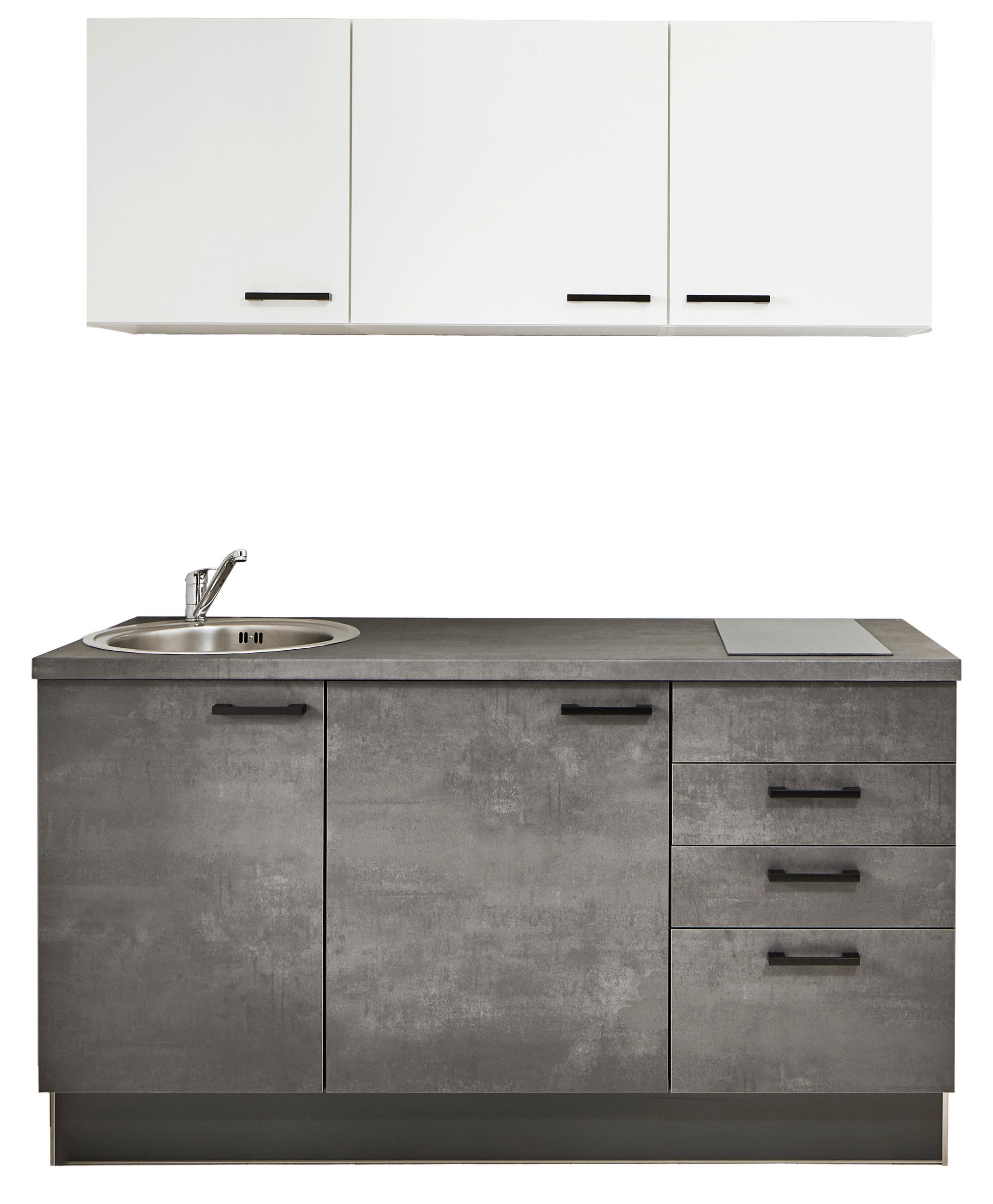 KÜCHENBLOCK 160 cm   in Graphitfarben, Weiß  - Schwarz/Graphitfarben, Design, Holzwerkstoff/Metall (160cm) - Pino