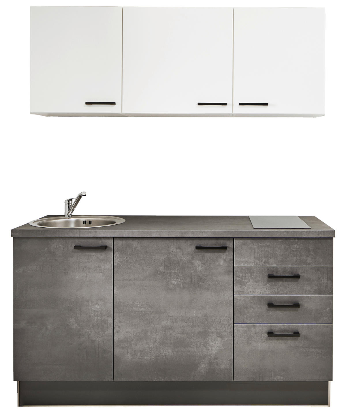 KÜCHENBLOCK 160 cm   in Graphitfarben, Weiß  - Schwarz/Graphitfarben, Design, Holzwerkstoff/Metall (160cm) - Pino