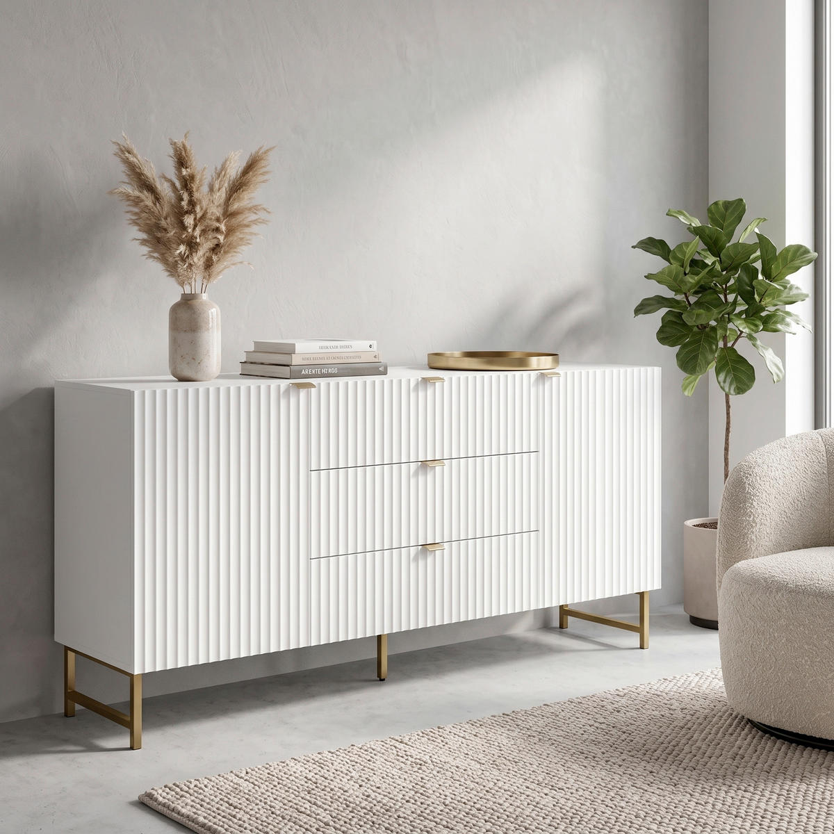 SIDEBOARD  179/90/41 cm 3 Schublade(n)  - Goldfarben/Weiß, Design, Holzwerkstoff/Kunststoff (179/90/41cm) - MID.YOU
