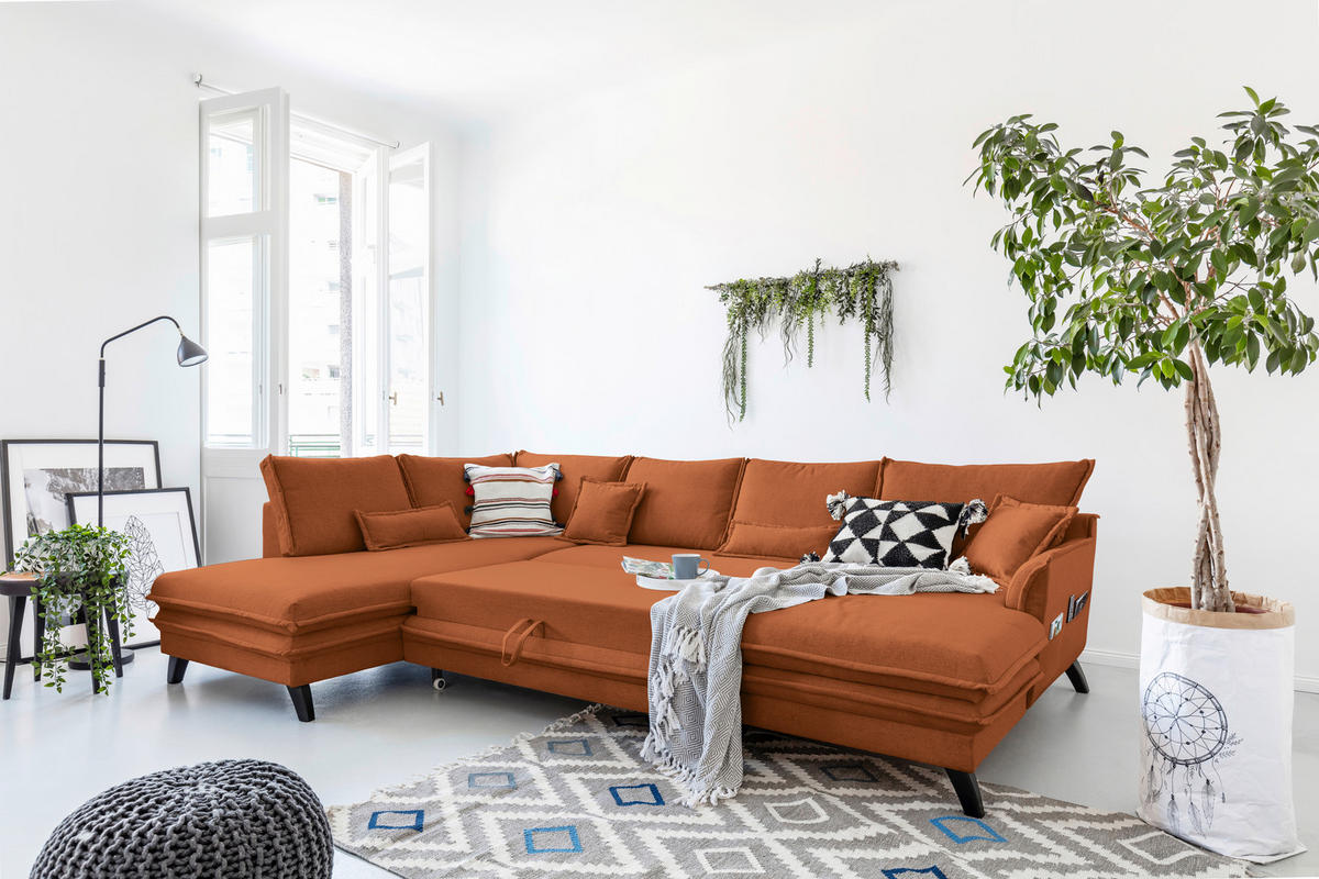 SAROKGARNITÚRA textil terrakotta  - fekete/terrakotta, Design, textil/fa (200/300/150cm) - P & B