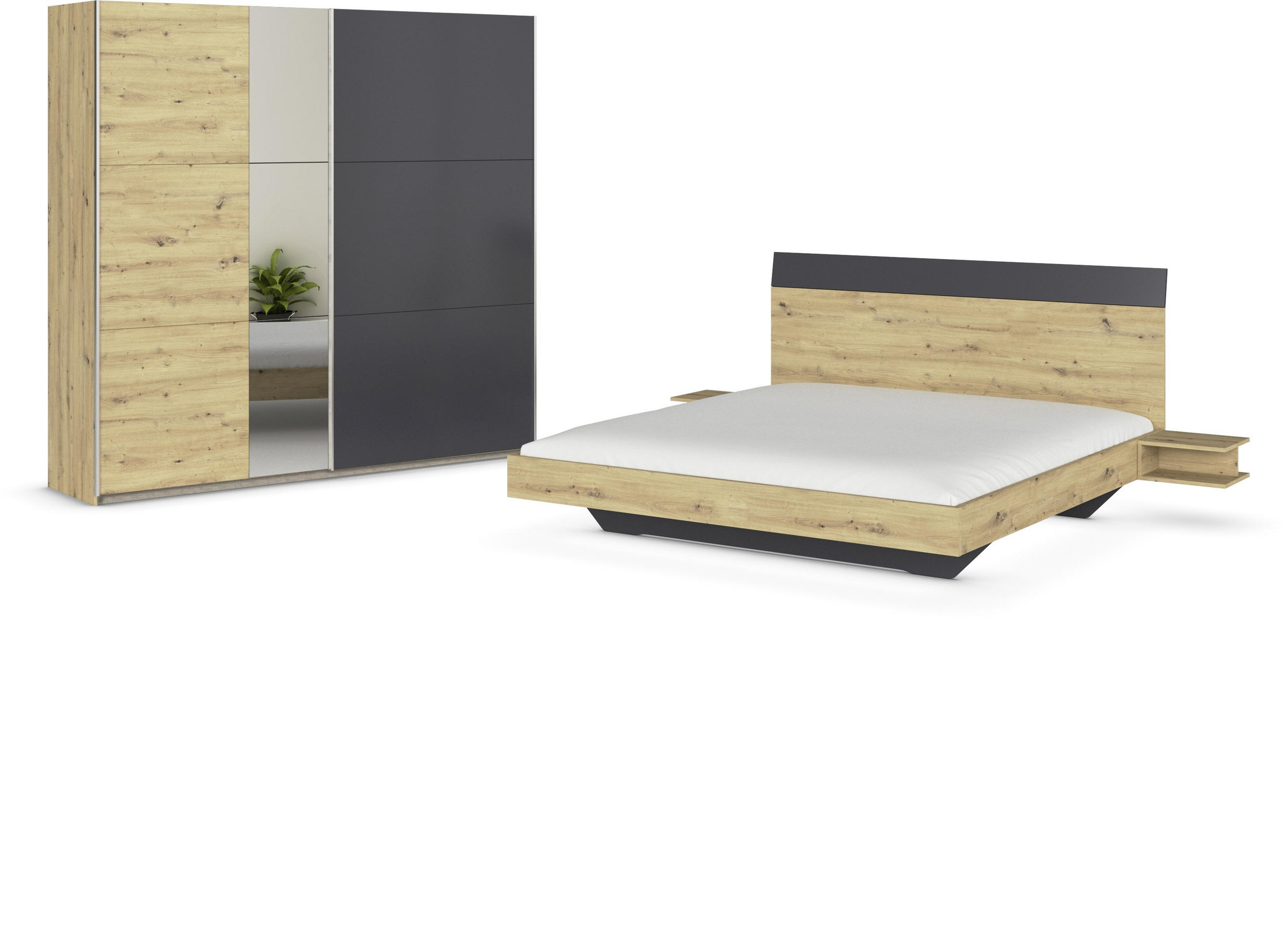 SCHLAFZIMMER Dunkelgrau, Eiche Artisan  - Dunkelgrau/Eiche Artisan, Design, Glas/Holzwerkstoff - Boxxx