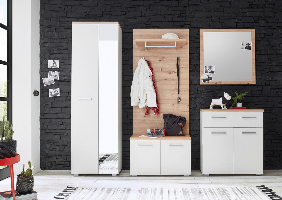 KLUPA ZA PREDSOBLJE  bijela, boje hrasta  drvni materijal  - bijela/srebrne boje, Konvencionalno, drvni materijal/plastika (78/50/38cm) - Xora