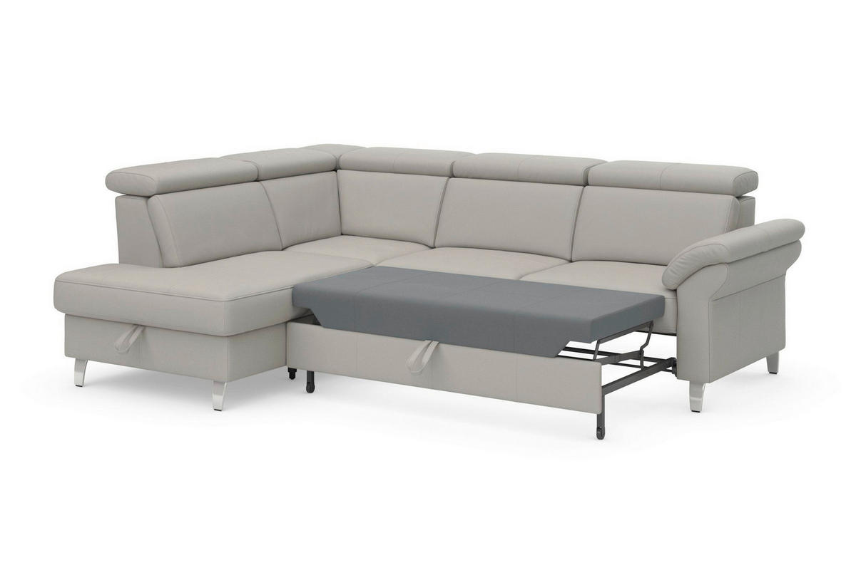 ROHOVÁ SEDAČKA, textil, koža, svetlosivá - svetlosivá/chrómová, Basics, kov/koža (194/245cm) - Sit & More