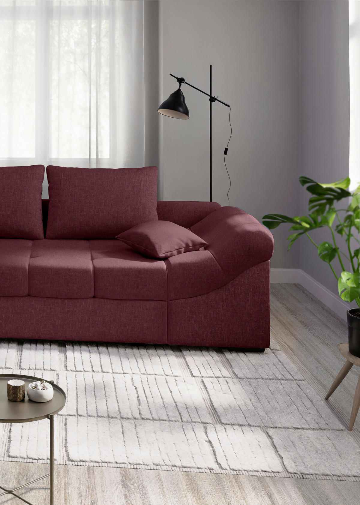 ECKSCHLAFSOFA Bordeaux Mikrofaser  - Bordeaux/Schwarz, MODERN, Holz/Textil (202/298cm) - MID.YOU