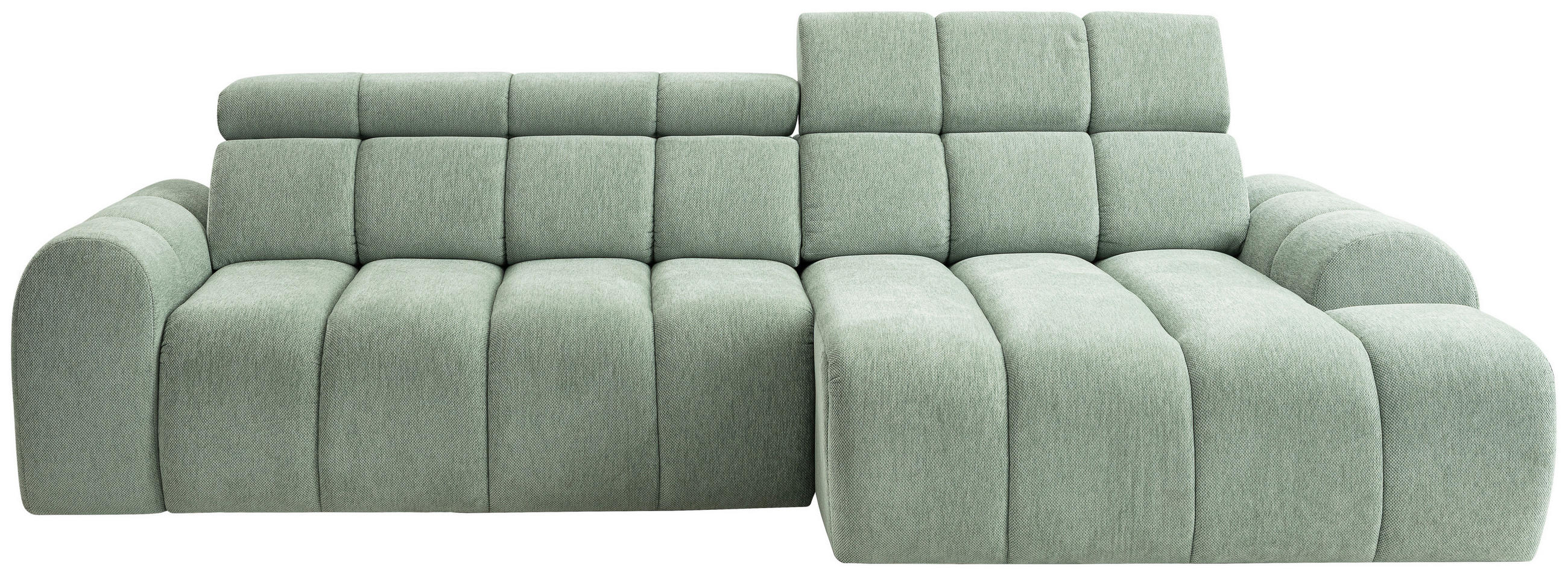 ECKSOFA Salbeigrün Chenille Bettkasten, Rücken echt, Kopfteilverstellung, Sitzvorzug  - Salbeigrün/Schwarz, Design, Kunststoff/Textil (290/152cm) - Stylife