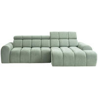 ECKSOFA 290/152 cm  in Chenille Salbeigrün Bettkasten, Rücken echt, Kopfteilverstellung, Sitzvorzug  290/152 cm  - Salbeigrün/Schwarz, Design, Kunststoff/Textil (290/152cm) - Stylife