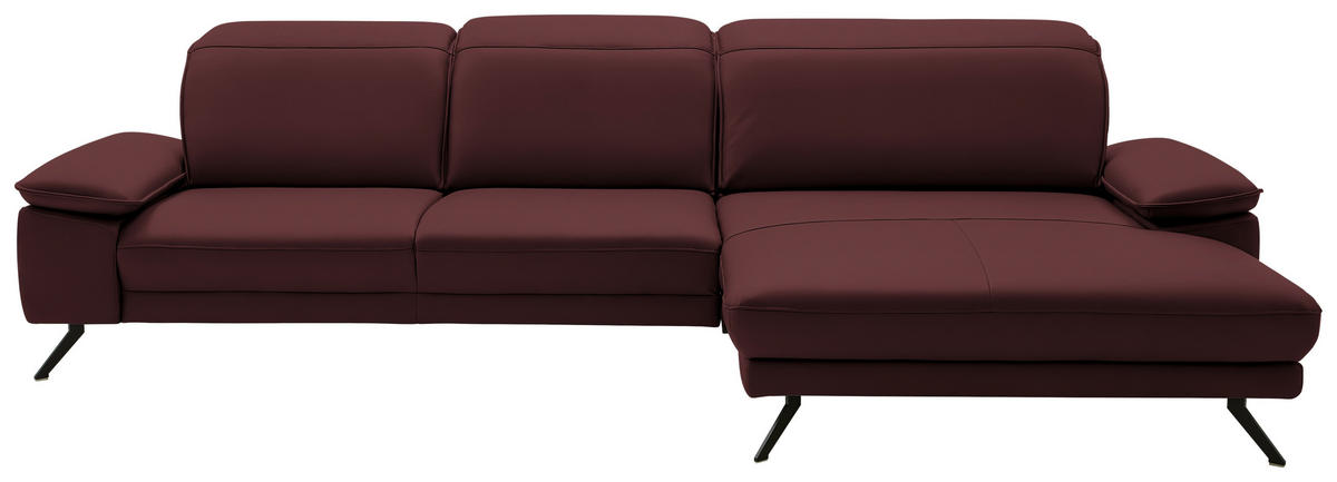 ECKSOFA Dieter Knoll in Echtleder Brombeere  332/193 cm  - Brombeere/Schwarz, Design, Leder/Metall (332/193cm) - Dieter Knoll