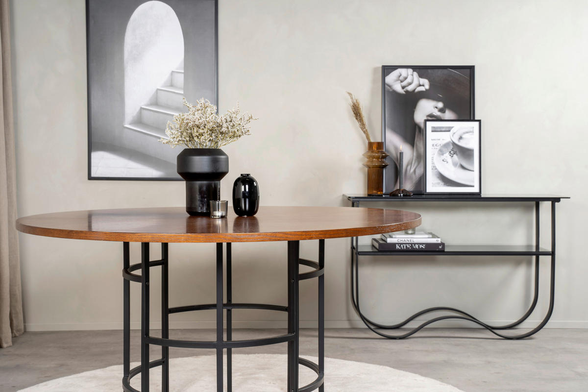 ESSTISCH in Metall, Holzwerkstoff 140/140/75 cm  - Cognac/Schwarz, Design, Holzwerkstoff/Metall (140/140/75cm) - Livetastic