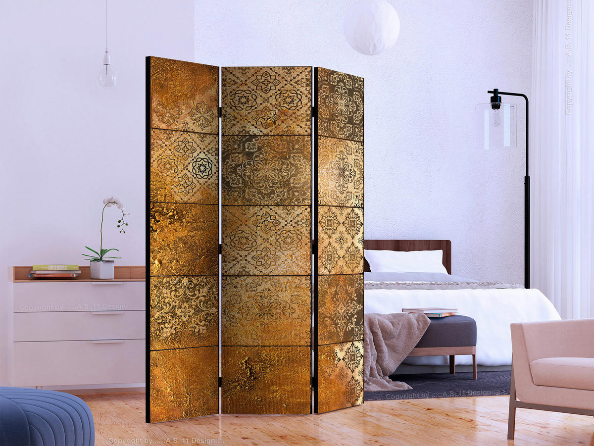 PARAVENT mit 3  Flügel - Beige/Braun, Basics, Holz/Textil (135/172/3cm) - artgeist