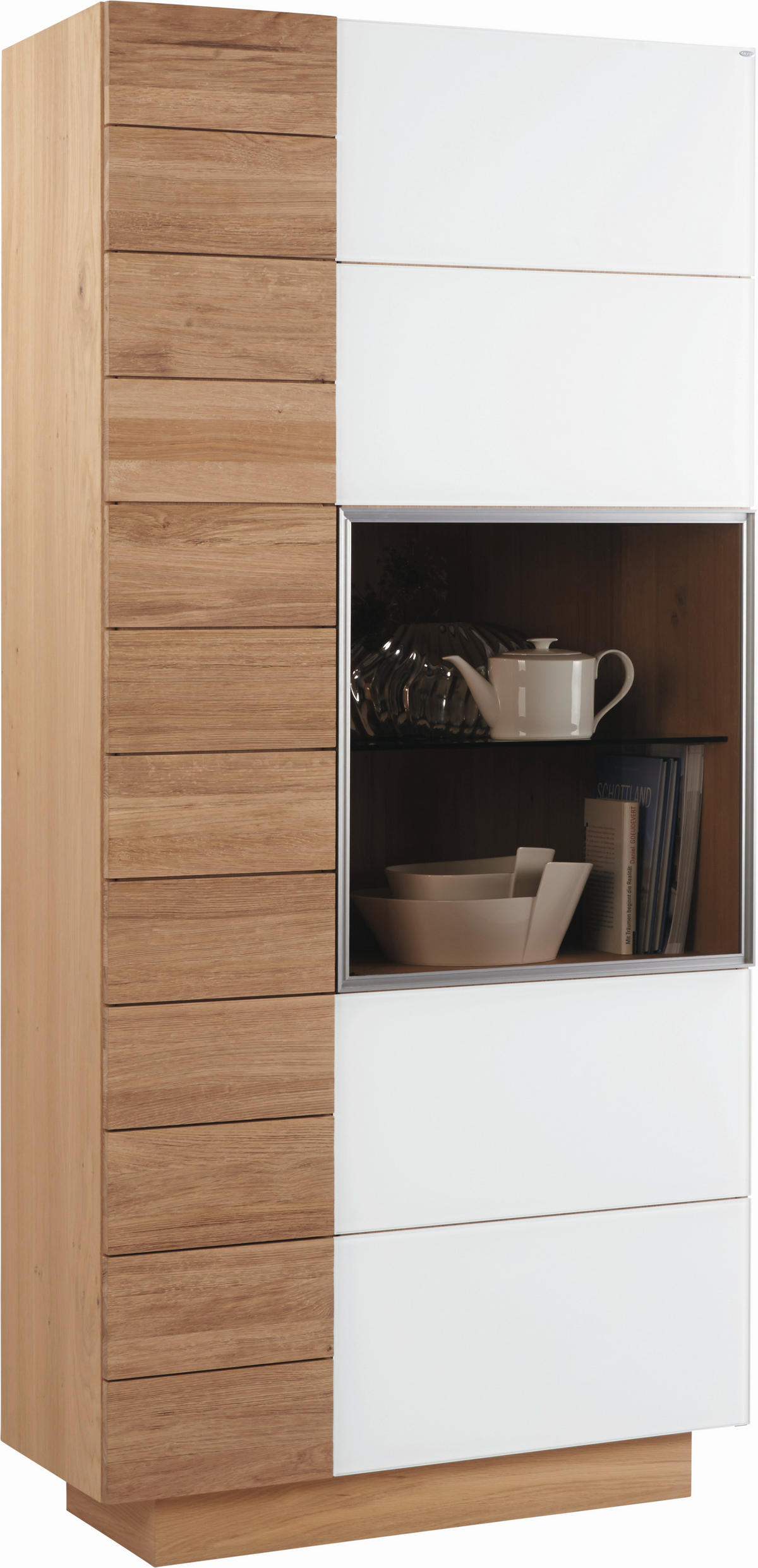 VITRINE  in massiv, mehrschichtige Massivholzplatte (Tischlerplatte) Wildeiche Weiß, Eichefarben  - Eichefarben/Weiß, Design, Glas/Holz (96/202/42cm) - Voglauer