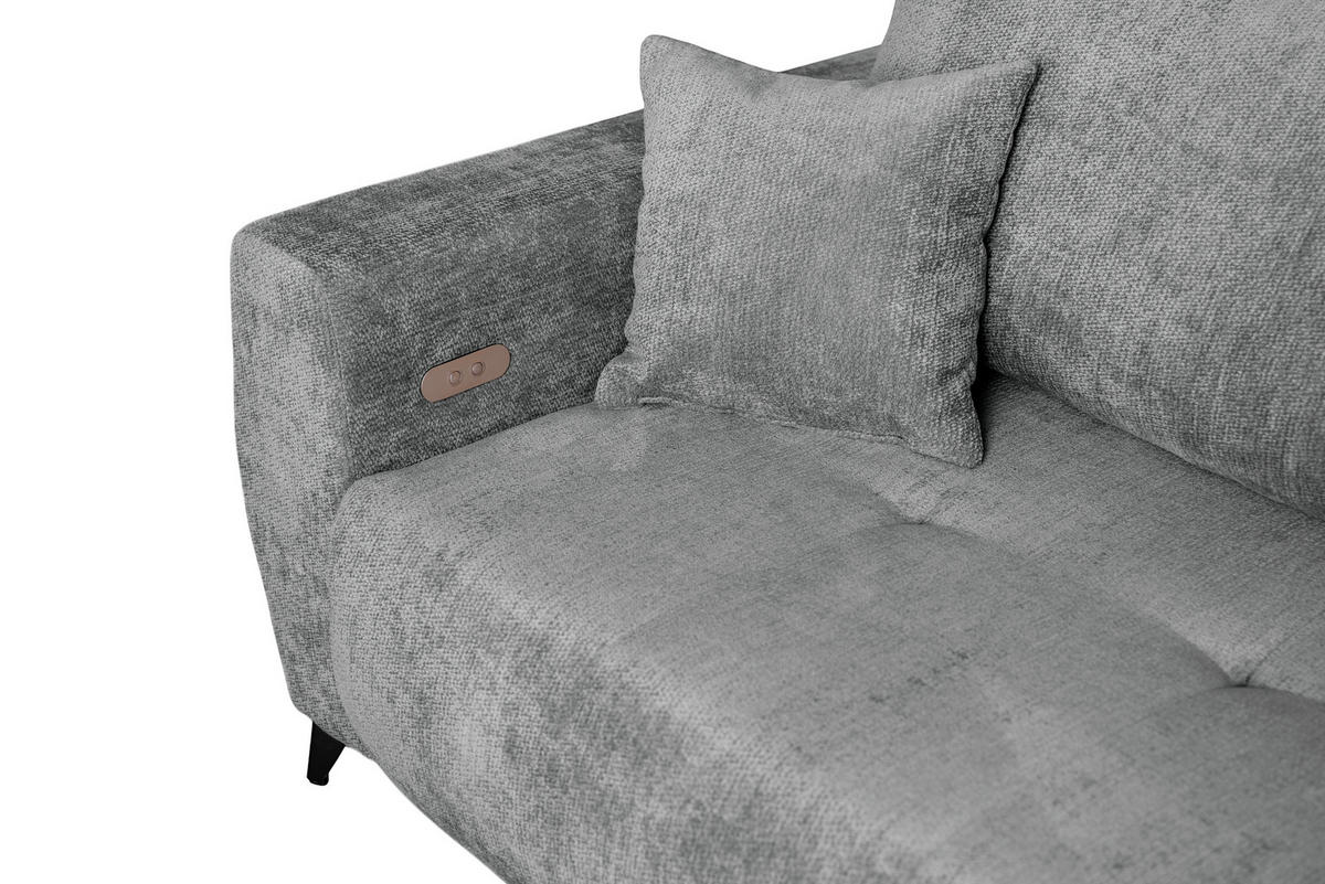 ECKSOFA BELARO Grau Chenille  - Schwarz/Grau, Design, Textil/Metall (246/177cm) - P & B