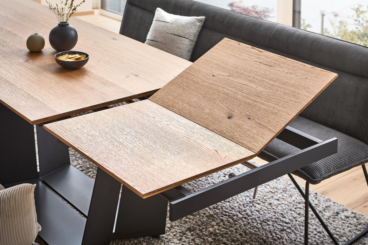 ESSTISCH in Holz, Metall, Holzwerkstoff 190-255/100/76 cm  - Eichefarben/Schwarz, MODERN, Holz/Holzwerkstoff (190-255/100/76cm) - Valdera