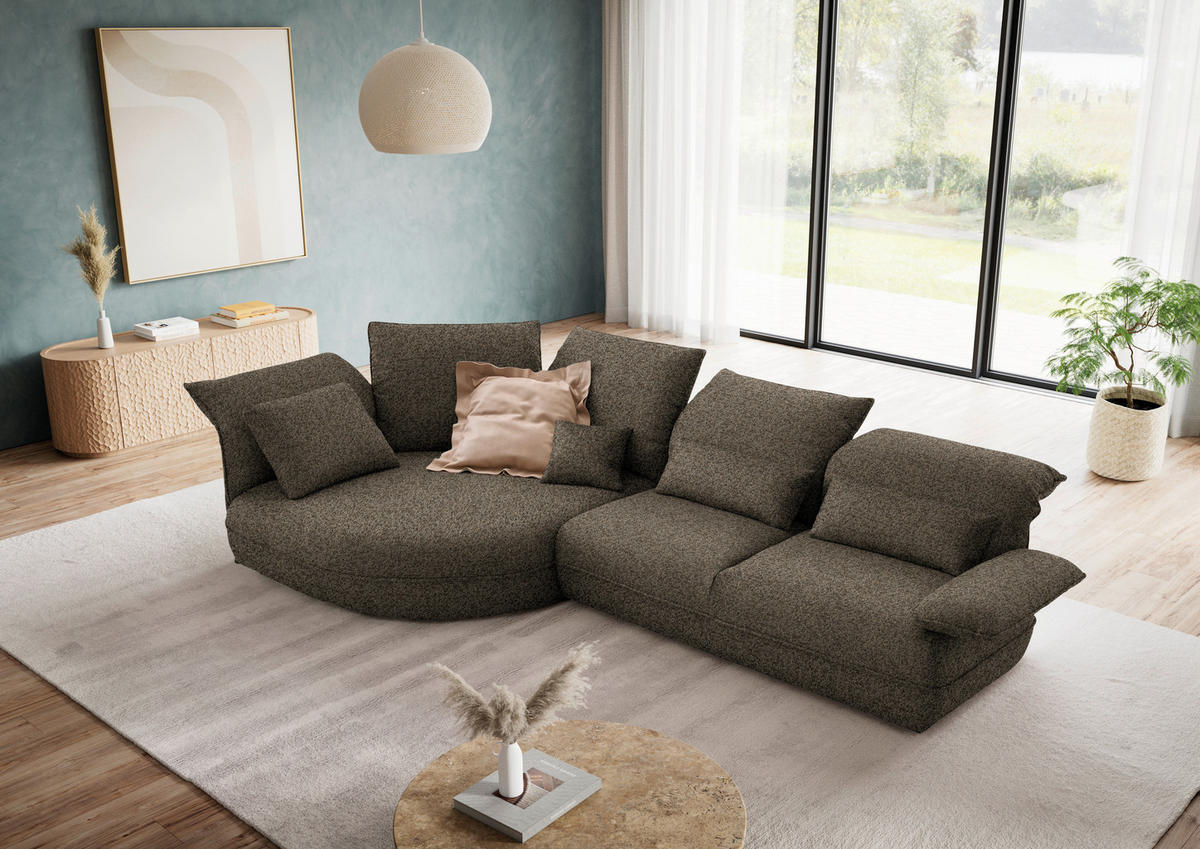 ECKSOFA Chenille Braun  - Schwarz/Braun, Design, Kunststoff/Textil (154/343cm) - Koinor