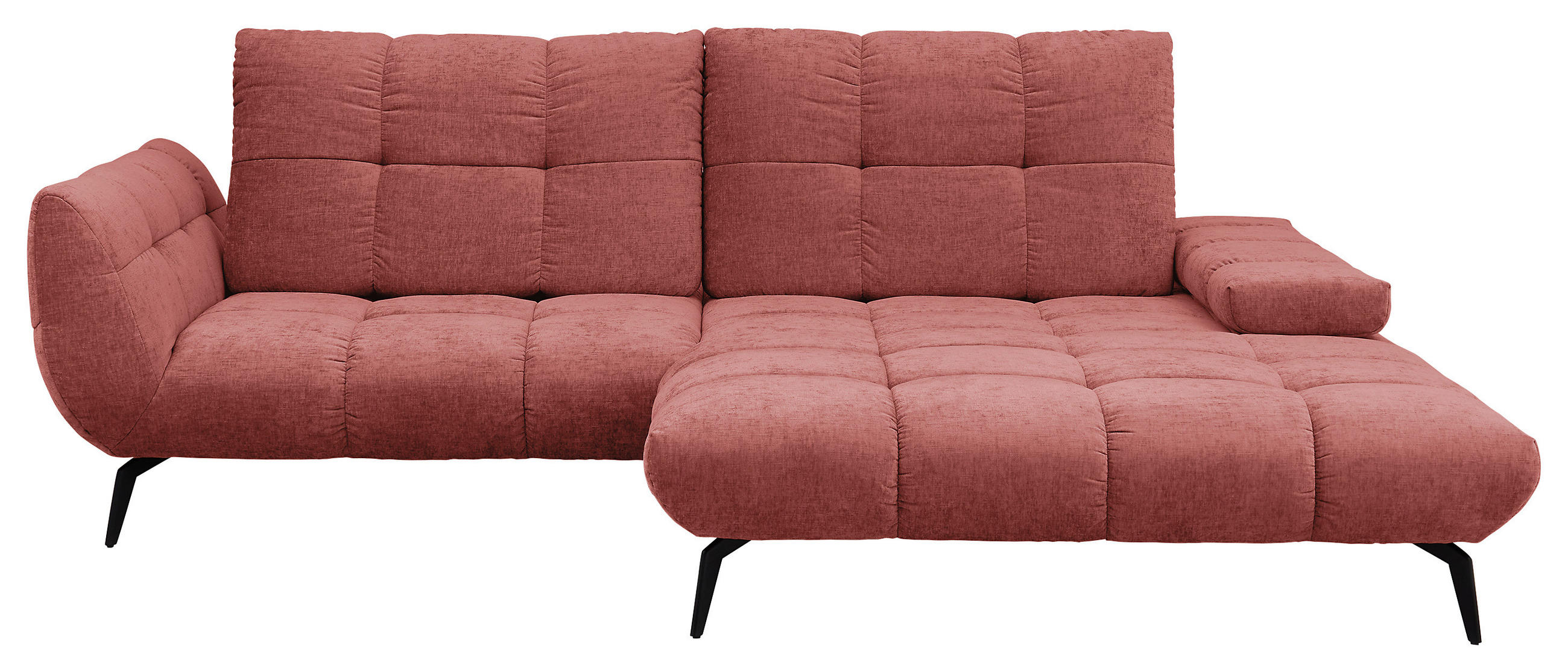 ECKSOFA Weinrot Flachgewebe Rücken echt, Sitztiefenverstellung  - Weinrot/Schwarz, KONVENTIONELL, Textil/Metall (273/211cm) - SetOne by Musterring