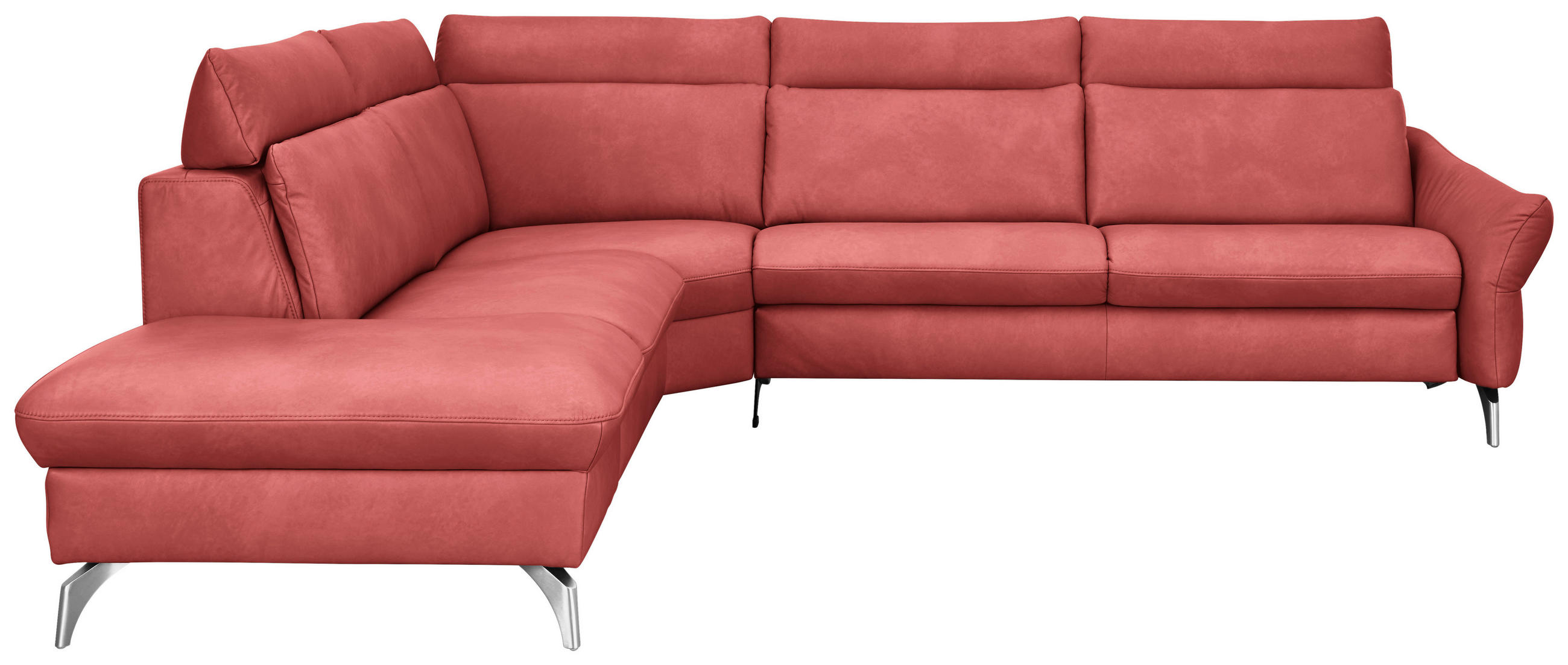 ECKSOFA in Echtleder Rot  - Edelstahlfarben/Rot, Konventionell, Leder/Metall (242/296cm) - Himolla Komfortklass