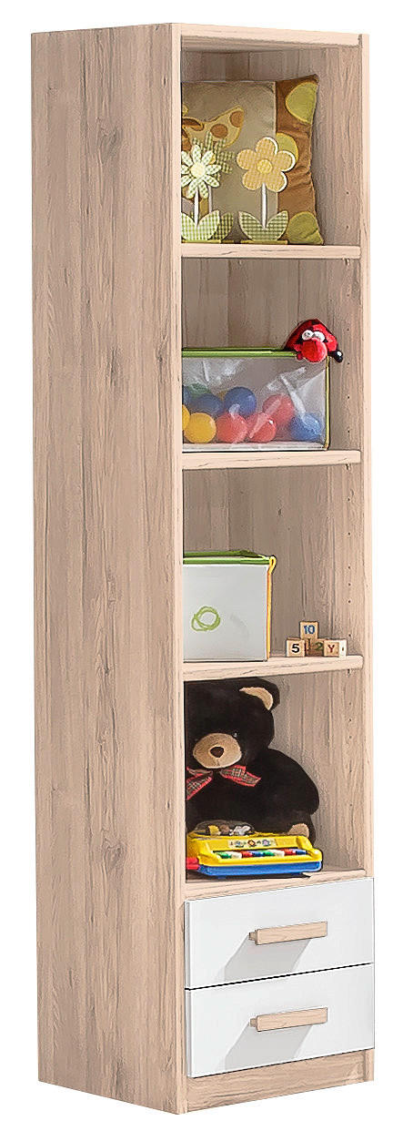 Etajeră, 47/197/38 cm, alb, culoare lemn stejar,