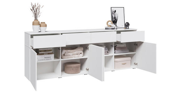 SIDEBOARD  220/80/40 cm 4 Schublade(n)  - Silberfarben/Weiß, Design, Holzwerkstoff/Kunststoff (220/80/40cm) - Xora