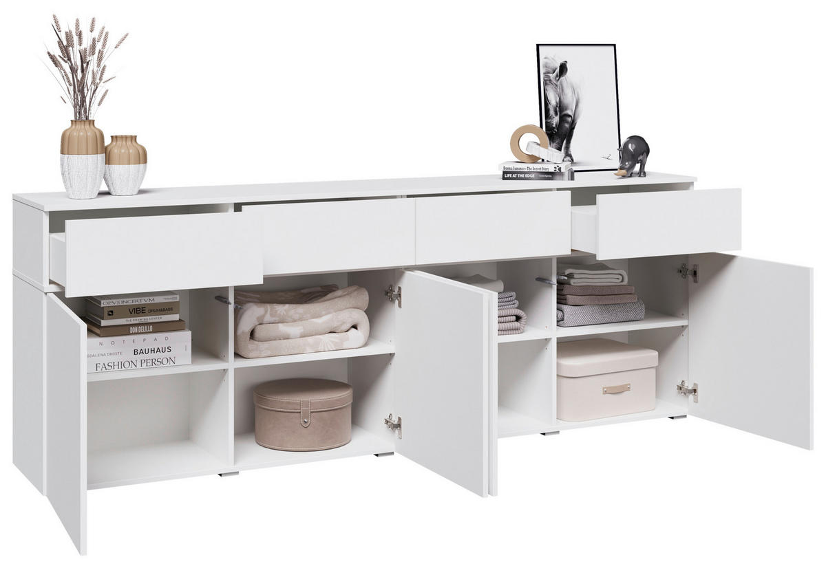 SIDEBOARD  220/80/40 cm 4 Schublade(n)  - Silberfarben/Weiß, Design, Holzwerkstoff/Kunststoff (220/80/40cm) - Xora