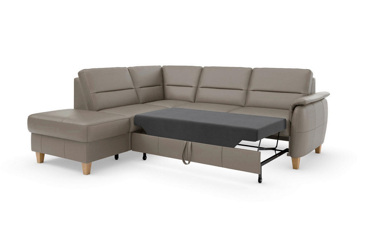 ECKSOFA PALMERA E Grau Kombination Echtleder/Stoff Mikrofaser Stauraum  - Eichefarben/Grau, Basics, Leder/Holz (212/236cm) - Sit & More