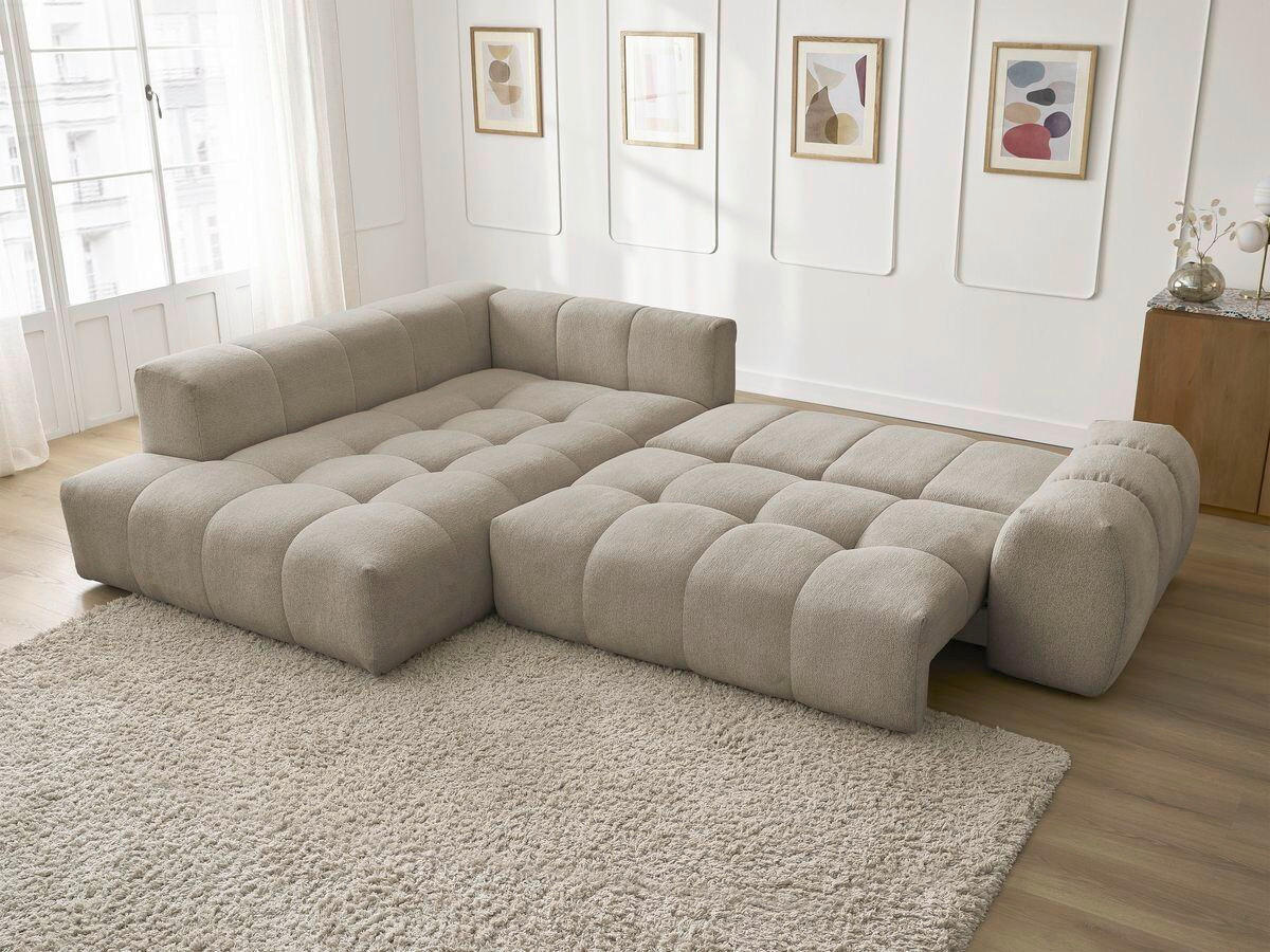 ECKSCHLAFSOFA EVEREST  mit Rücken echt, Armteil links, Armteil rechts Flachgewebe Taupe  - Taupe/Schwarz, MODERN, Kunststoff/Textil (320/212cm)