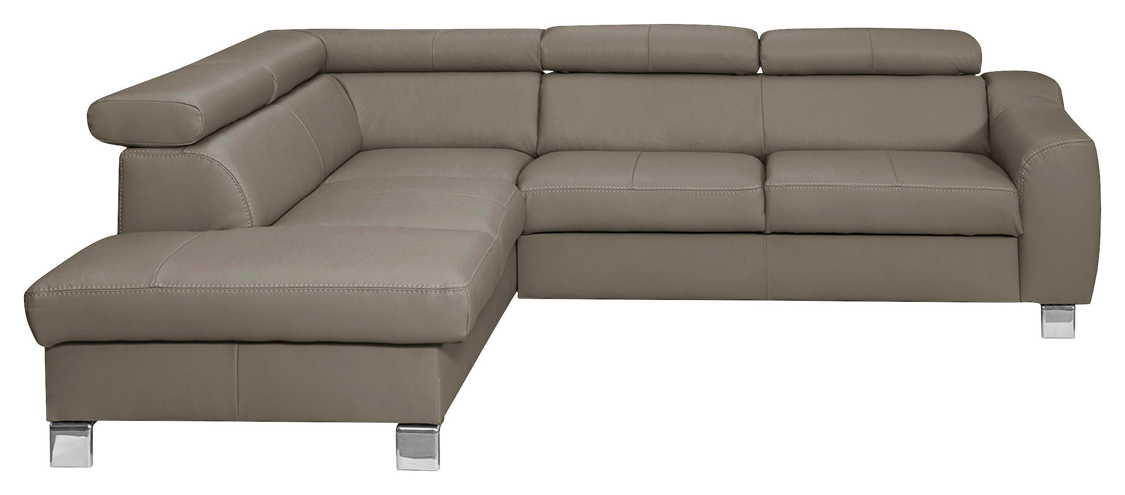 ECKSOFA Taupe Echtleder Lederlook  - Taupe/Chromfarben, Design, Leder/Textil (208/245cm) - Livetastic