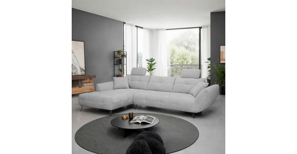 ECKSOFA Hellgrau Chenille Armlehnenkissen, Rücken echt, Sitztiefenverstellung  - Hellgrau/Schwarz, KONVENTIONELL, Textil/Metall (215/313cm) - Hom`in