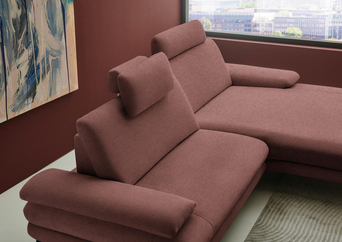 ECKSOFA Chenille, Flachgewebe Weinrot  - Weinrot/Schwarz, Design, Textil/Metall (284/180cm) - Dieter Knoll